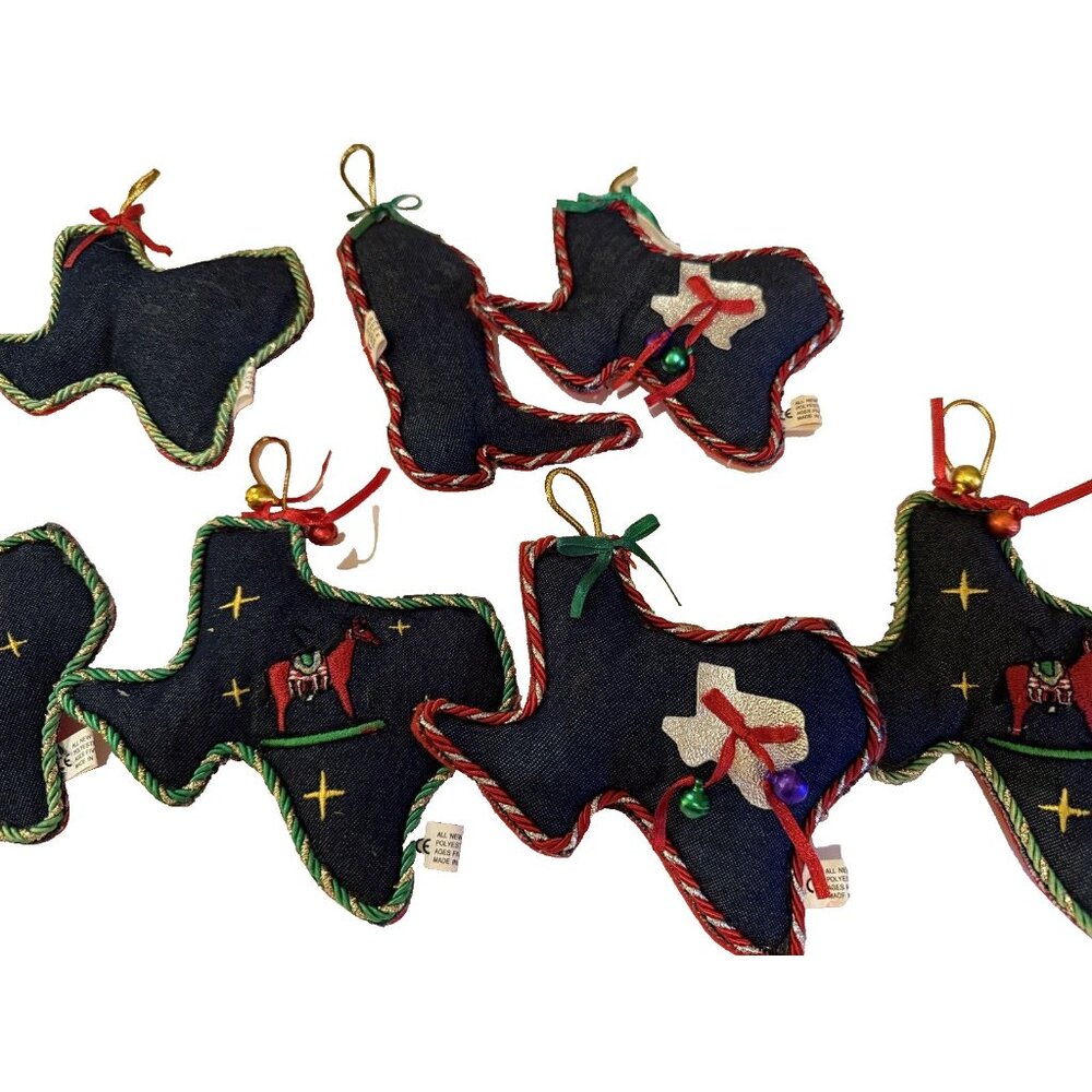 Blue Denim Texas Christmas Ornaments Set 6 Horse Western Cowboy Ranch Farmhouse - Picture 5 of 10